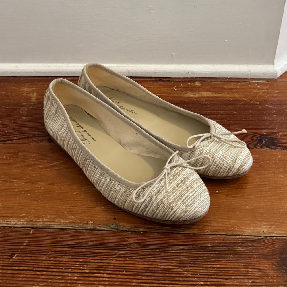 Anniel Gold White Stripe Ballet Flats Casual Shoes Made in ITALY 38 / 8